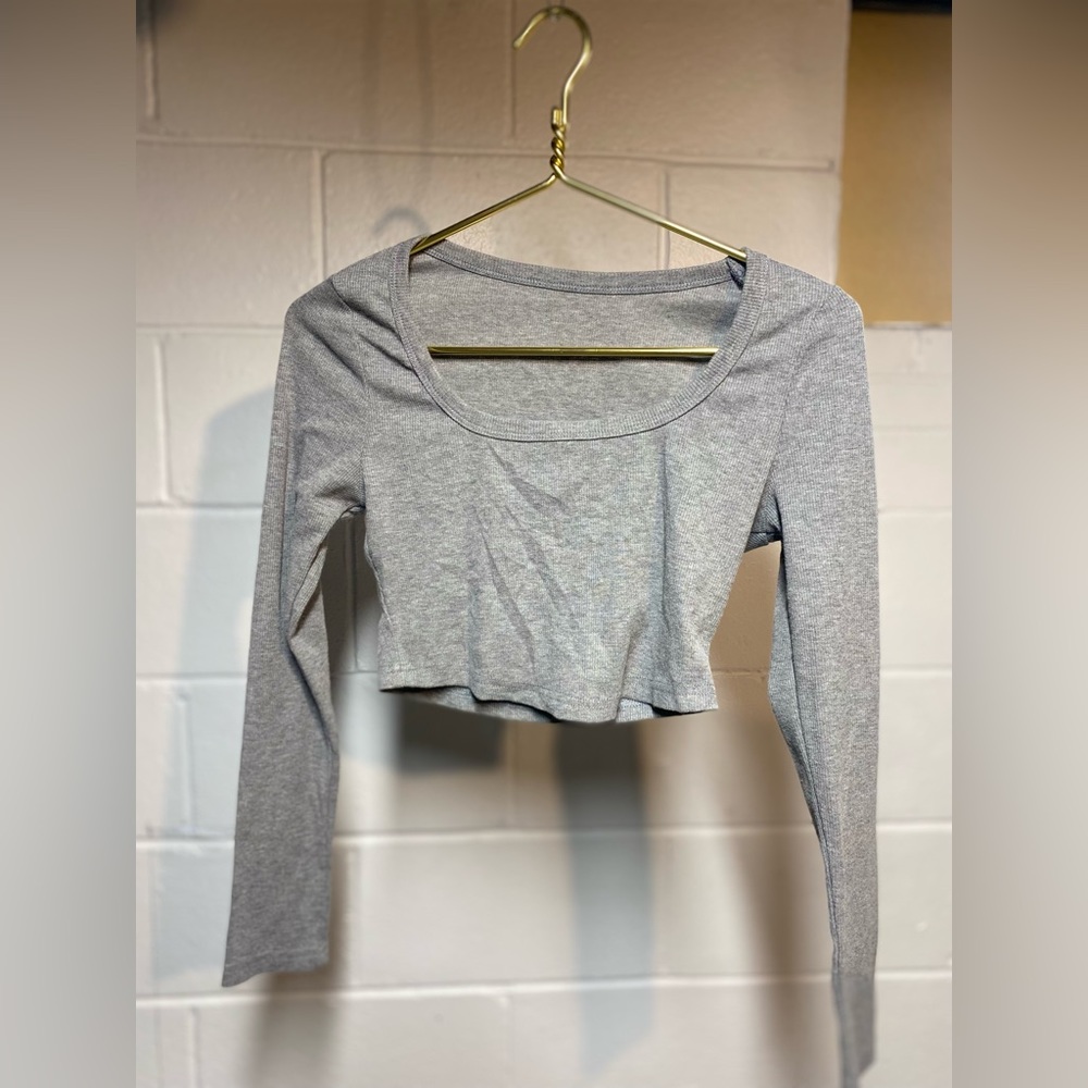 Womens Long Sleeve Grey Crop Top